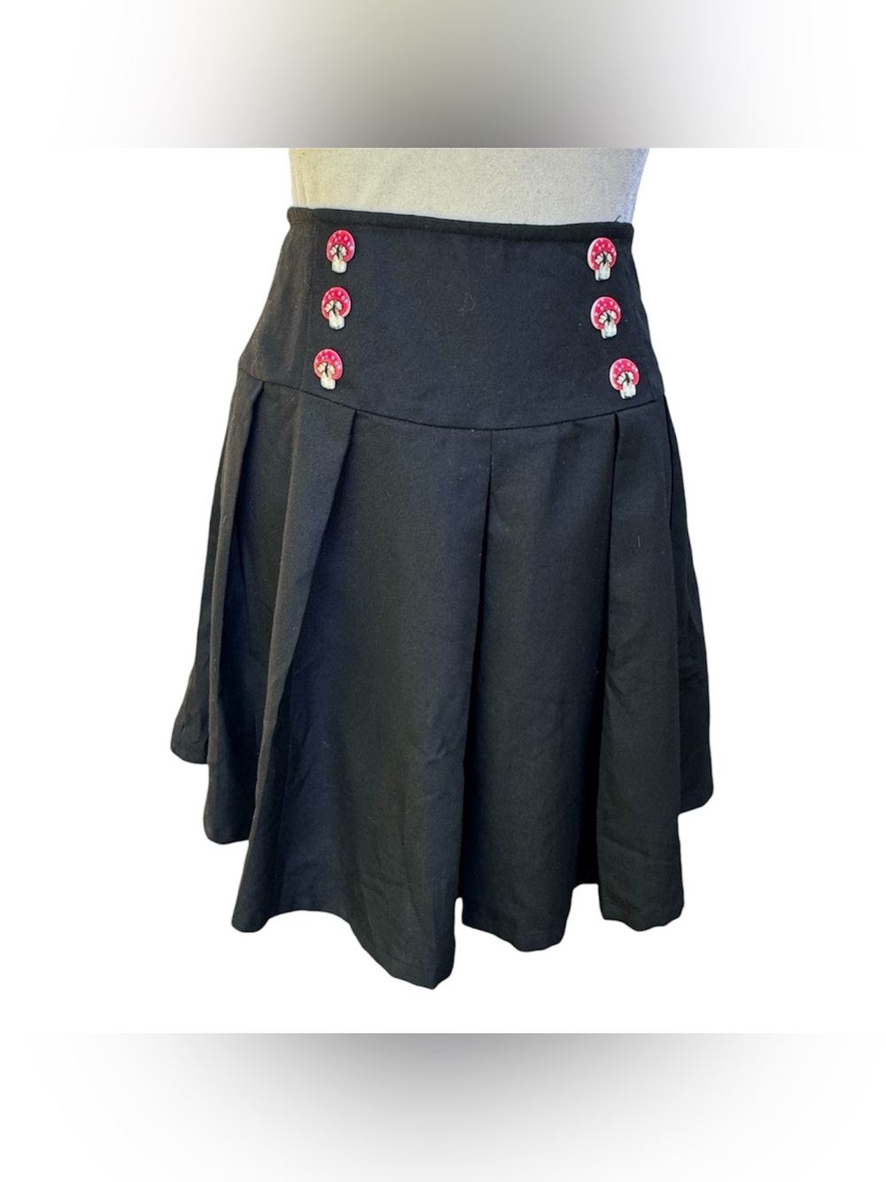 Hot Topic Black Cottagecore Mushroom Buttons Fairycore Pleated Skirt Large